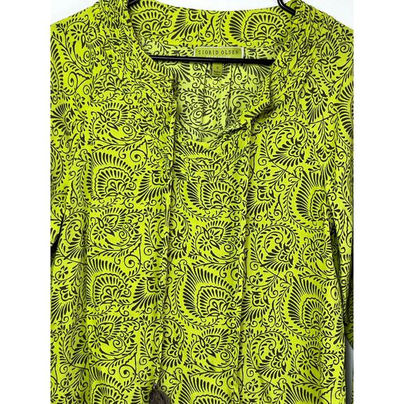 Sigrid Olsen Womens Small Green/Tan Long Sleeve Boho Tunic Shirt Blouse Casual - Picture 8 of 8